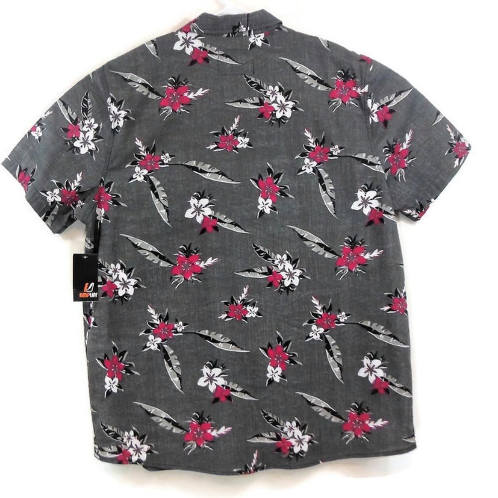 NWT Amplify Mens Gray Floral Hawaiian Shirt - XXL - Picture 5 of 8